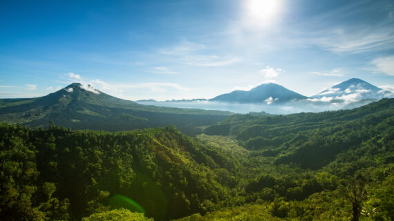 Panorama of Batur Volcano on the Bali island, Indonesia.